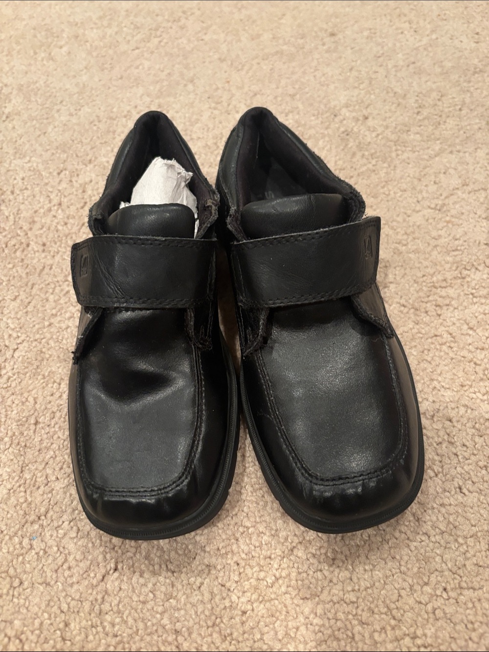 Sperry Kids Black Leather Hook-and-Loop School Shoes
